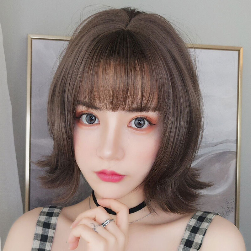 假发女短发自然蓬松卷发中长修脸逼真锁骨发假发套齐肩外翘假发