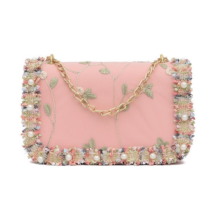 Korean Lace Embroidered Small Square Bag 2021 New Fashion Sweet Lady Flower Earring Pearl Ladies Versatile Backpack