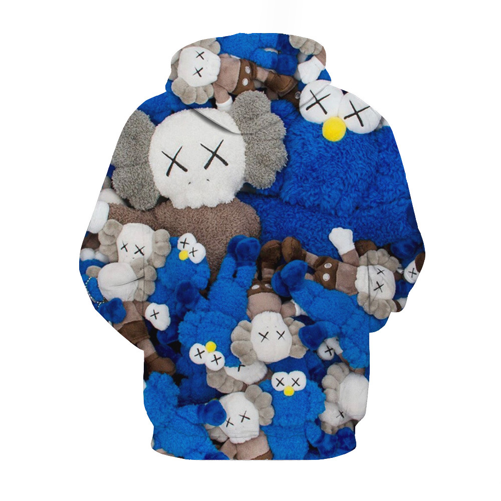 跨境热卖3d数码印花kaws芝麻街熊图案潮流时尚套头卫衣wish速卖通