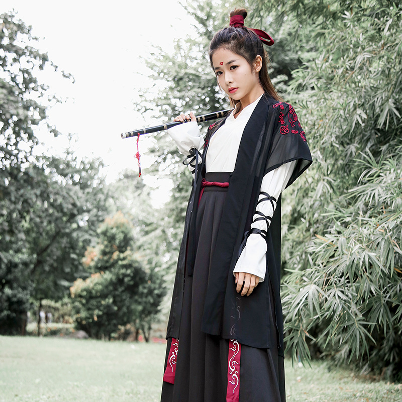 Daily Improved Men's Hanfu Cross Collar Spring and Autumn Clothing Han Elements Waist-High Ruqun Female Couple Ancient Costume Wei Wuxian Cos Costume