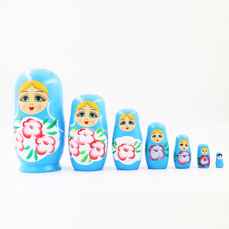 Russia Matryoshka Doll Traditional Hand-Painted Seven-Layer Matryoshka Doll Tourist Attractions Souvenirs Tourism Wooden Craftwork Wholesale