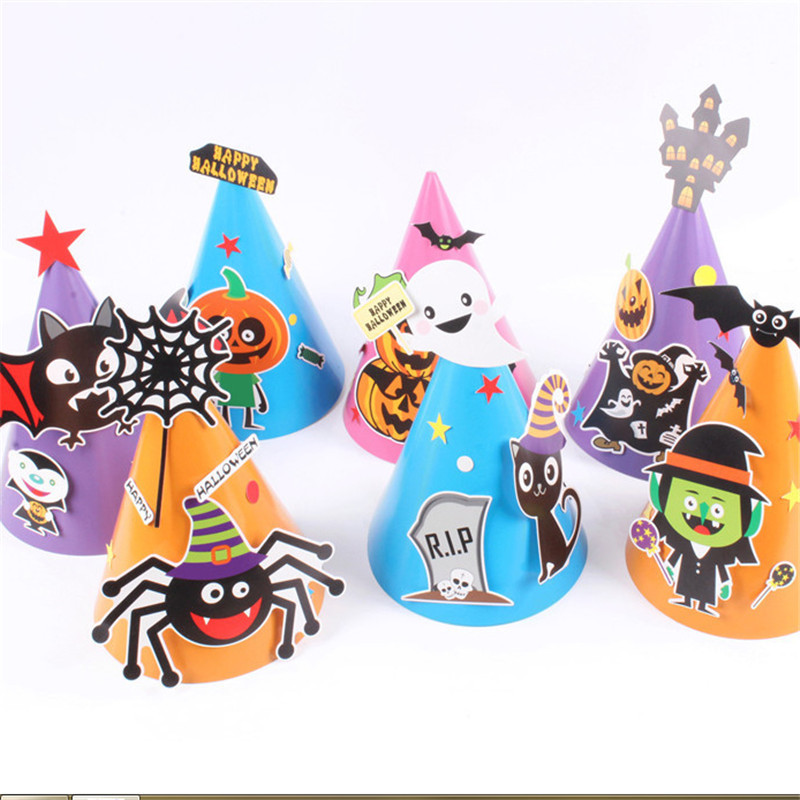 万圣节儿童diy纸南瓜帽蜘蛛巫师女巫海盗帽子手工制作创意礼物