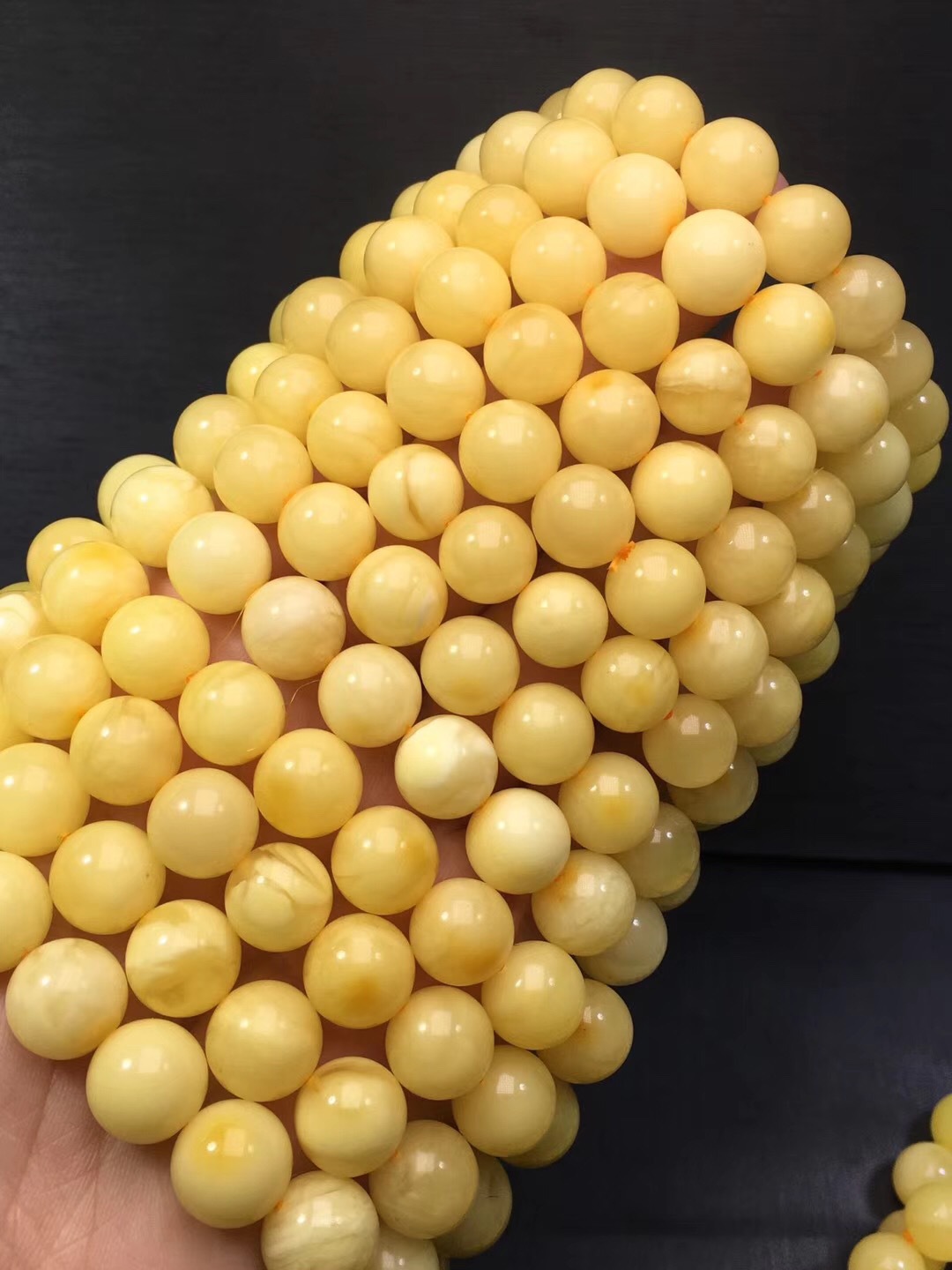 天然蜜蜡白花蜜圆珠手串 蜡质浓郁纹路清晰全品三无 厂家批发