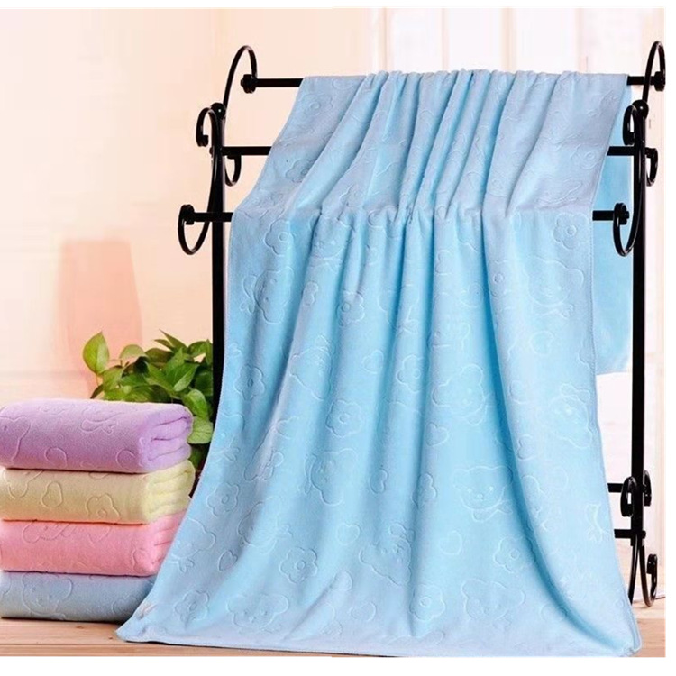 Wholesale Microfiber Embossed Bath Towel Thickened Water-Absorbing Quick-Drying Beach Towel Foreign Trade Supply Pressure Bear Towels