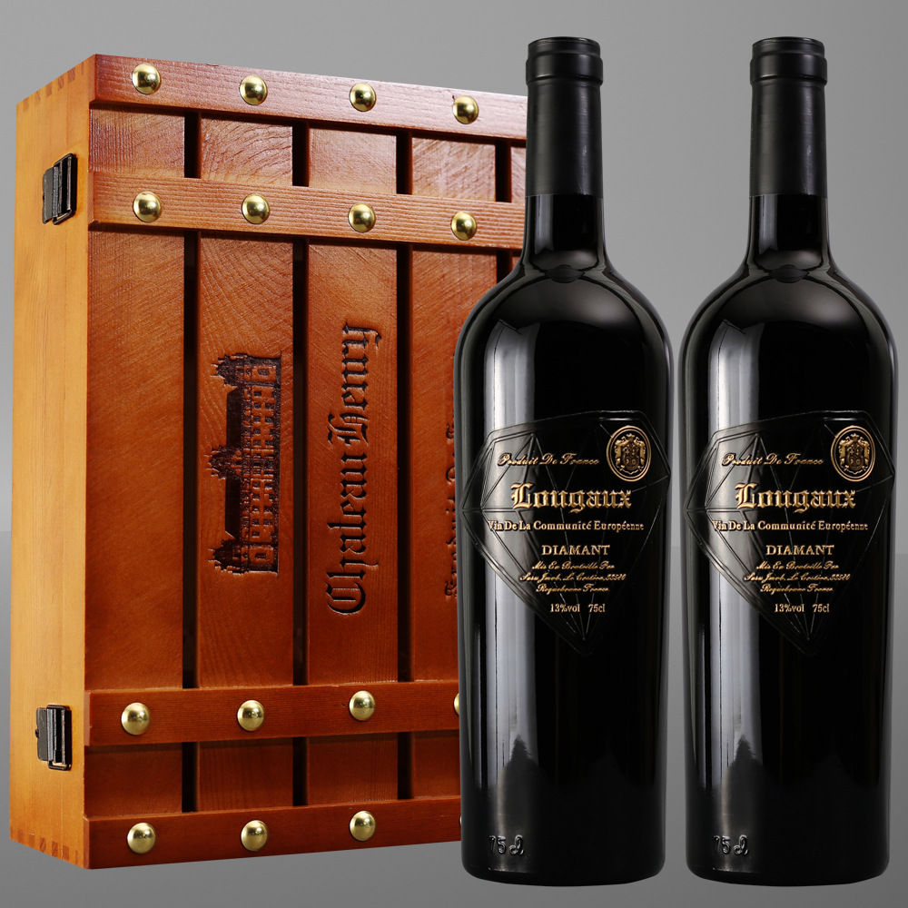 法国原瓶进口金奖红酒 黑钻双支礼盒干红葡萄酒保真金属标包邮