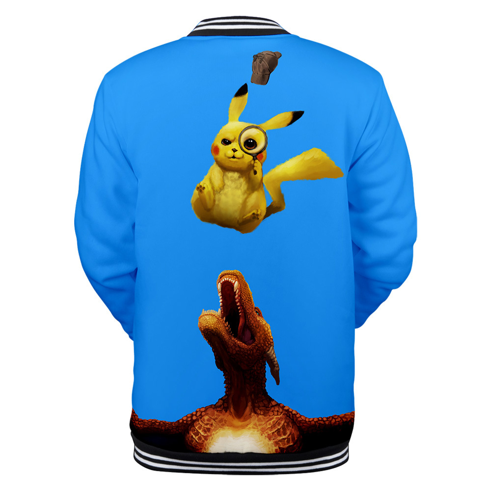 跨境亚马逊精灵宝可梦大侦探皮卡丘数码印花3d长袖棒球服量大优惠