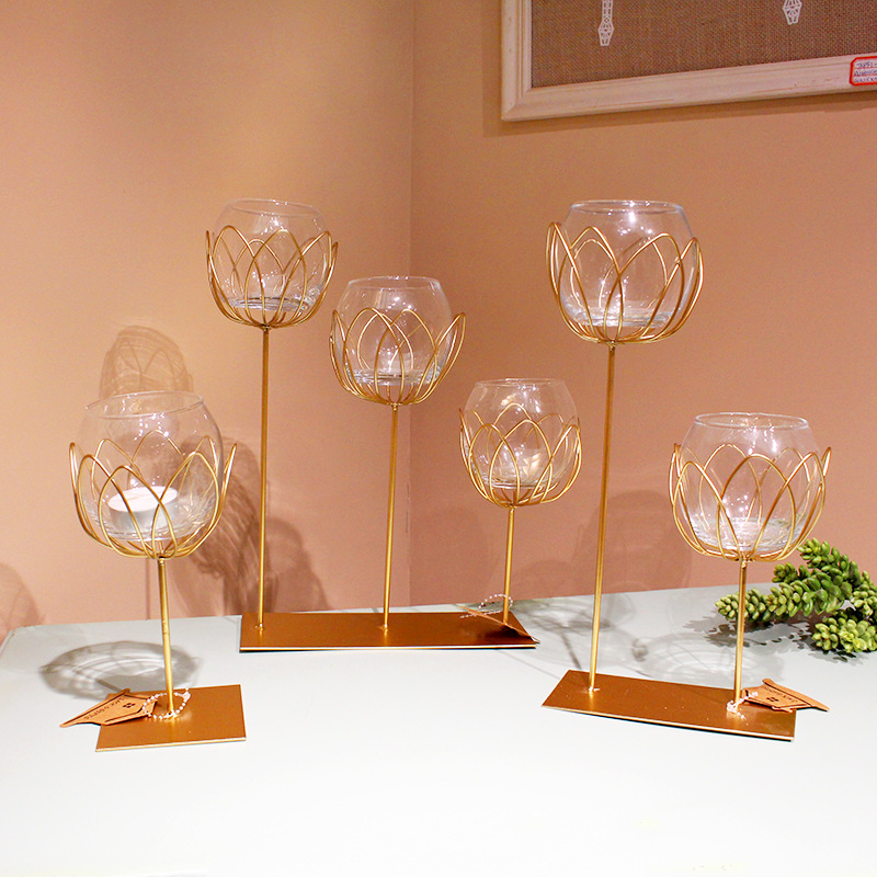 Home Simple Decoration Nordic Study Lotus Candlestick Decoration Flower Glass Candlestick Cup Wholesale
