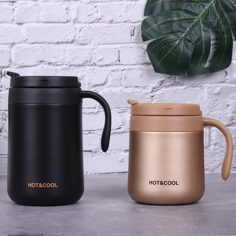 Office Vacuum Cup Men and Women Stainless Steel Coffee Mug Portable Couple Tea Cup Household with Handle