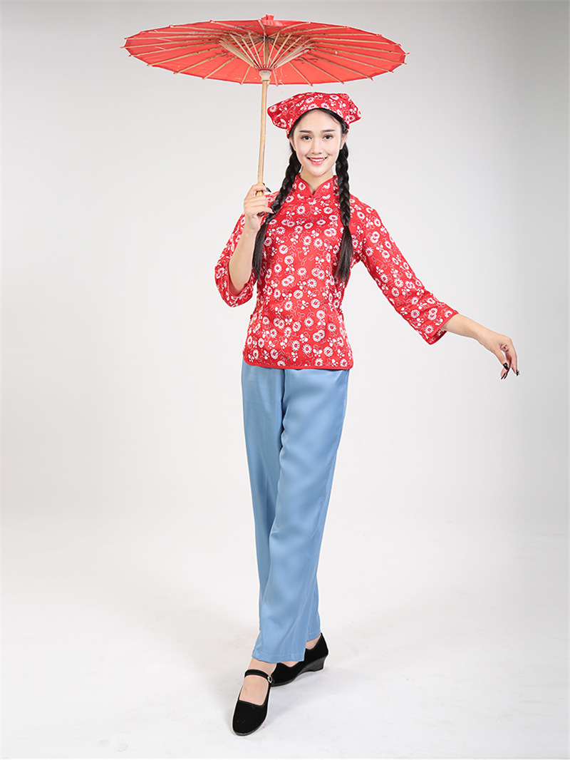 阿庆嫂服装村姑服女装戏剧戏曲舞台演出服京剧采茶女碎花成人服装