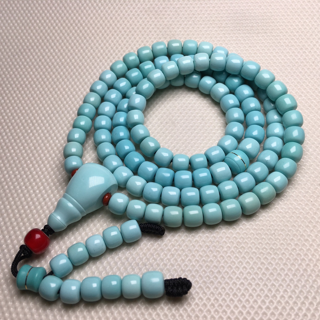 精品绿松石桶珠圆珠手链手串湖北原矿老型珠原石三通108佛珠 批发