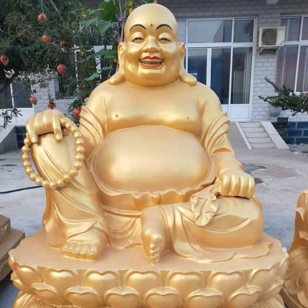 直供仿古彩绘贴金纯铜弥勒佛雕塑 须弥座佛像 寺院