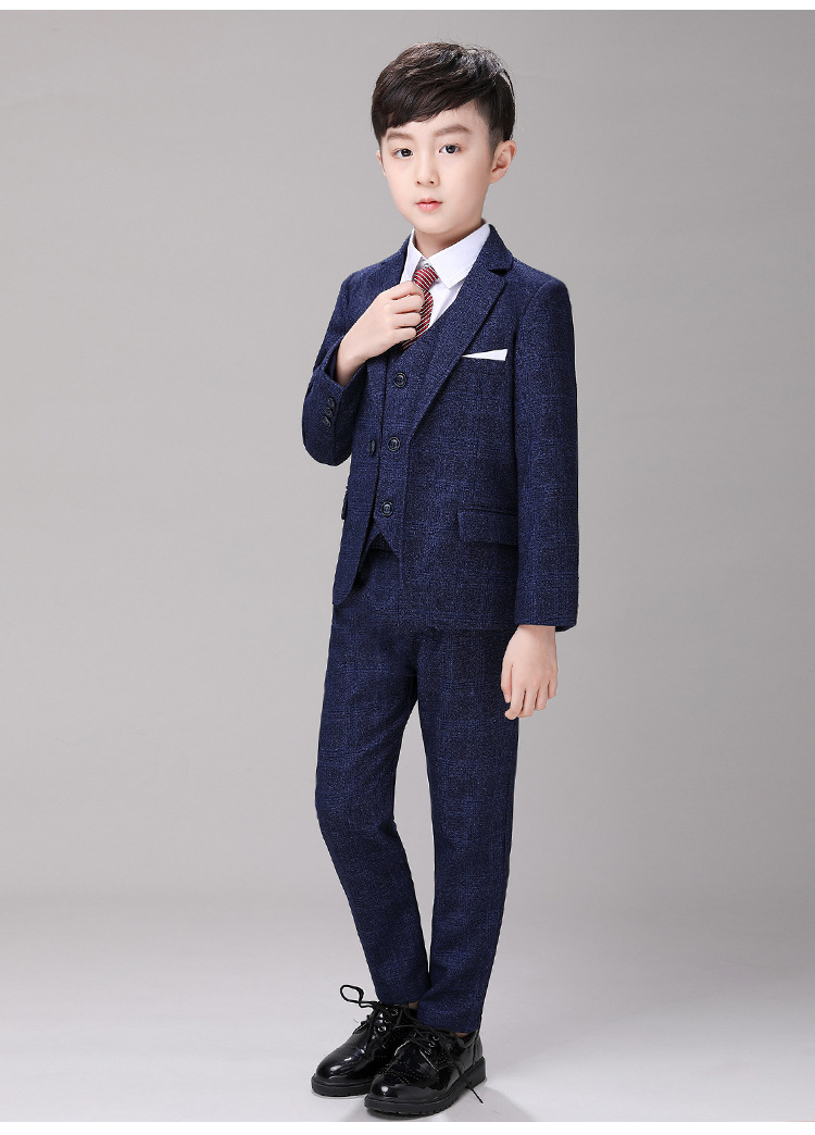 童装秋冬款工厂直销男童西装格子韩版儿童西服小孩花童礼服表演服