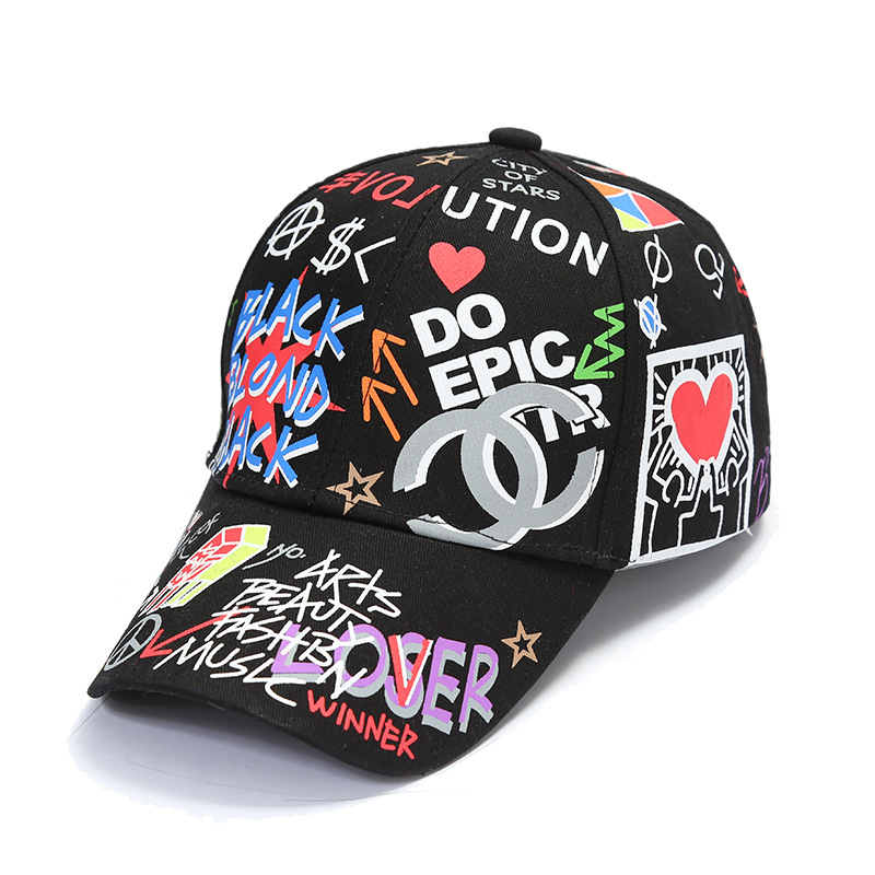 Spring and Summer Fashion New Couple Peaked Cap Korean Style Personalized Graffiti Baseball Cap Outdoor Sun Hat Wholesale