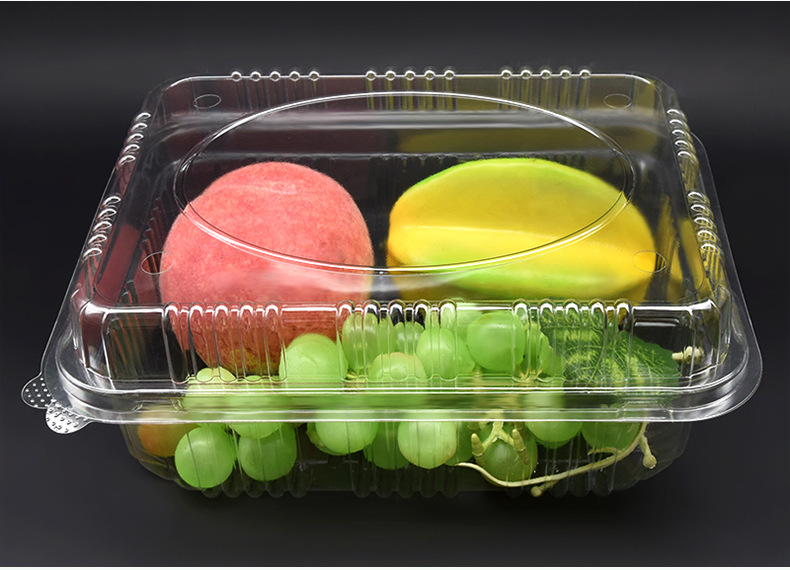 现货批发38一次性透明果蔬盒pet 超市连盖长方形塑料包装水果盒子