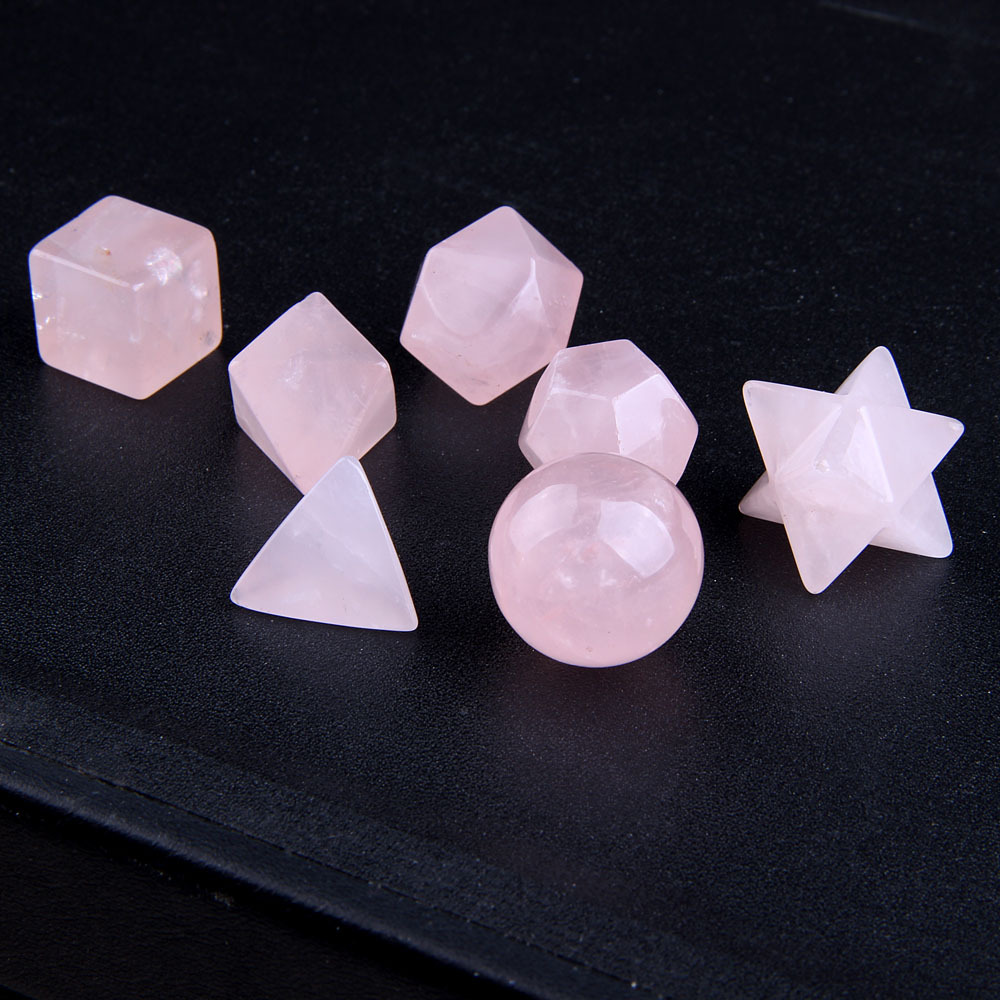 印度七脉能量天然玉石水晶粉晶几何多面体梅尔卡巴圆球二十面批发