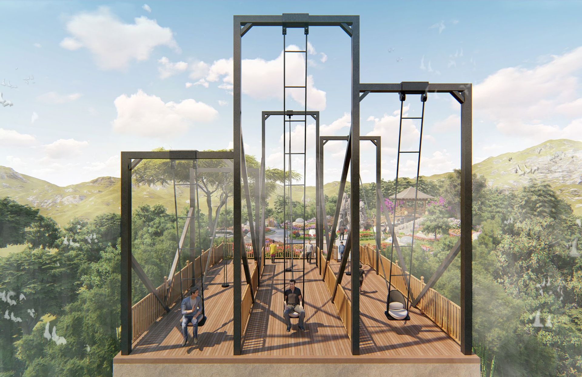 广州奇乐厂家设计生产景区高空秋千悬崖秋千公园游乐网红秋千