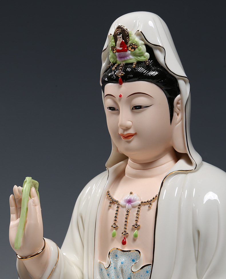 【上美】10至16吋水莲观音佛像供奉观世音菩萨居家用佛堂陶瓷摆件