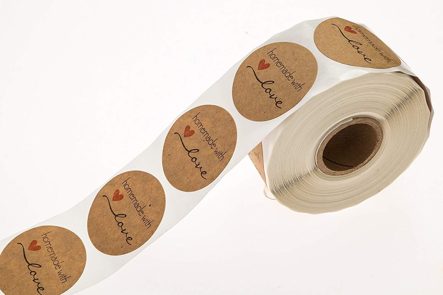 8cm跨境现货新款烘焙包装封口贴纸标签 牛皮纸卷筒不干胶500pcs