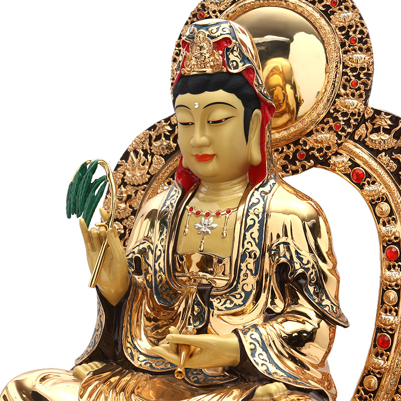 佛教纯铜鎏金送子观音菩萨佛像厂家批发背光观世音像摆件居家供奉