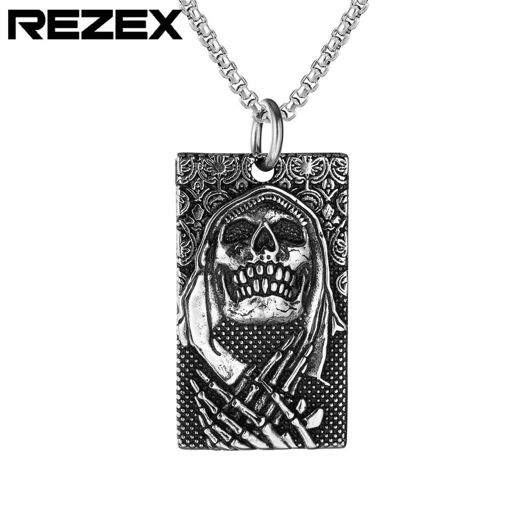 p0369-nk01 外贸试音批发 欧美 复古朋克骷髅头男士钛钢吊牌项链