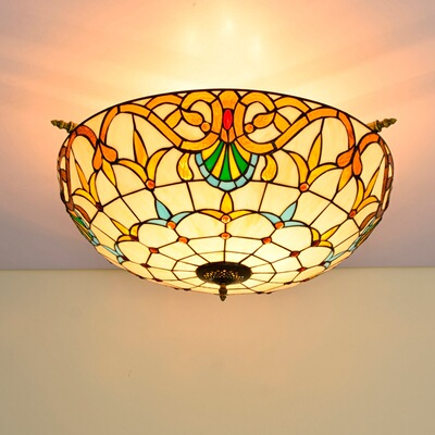 65cm创意巴洛克蒂凡尼彩色玻璃小客厅餐厅酒吧卧室艺术半吸顶灯