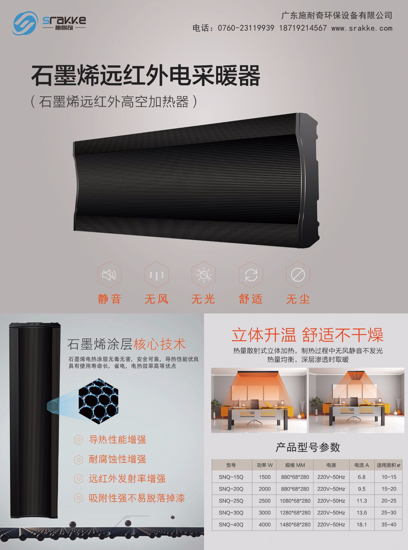 施耐奇石墨烯高空加热器 远红外电采暖器 辐射板天花取暖器电热