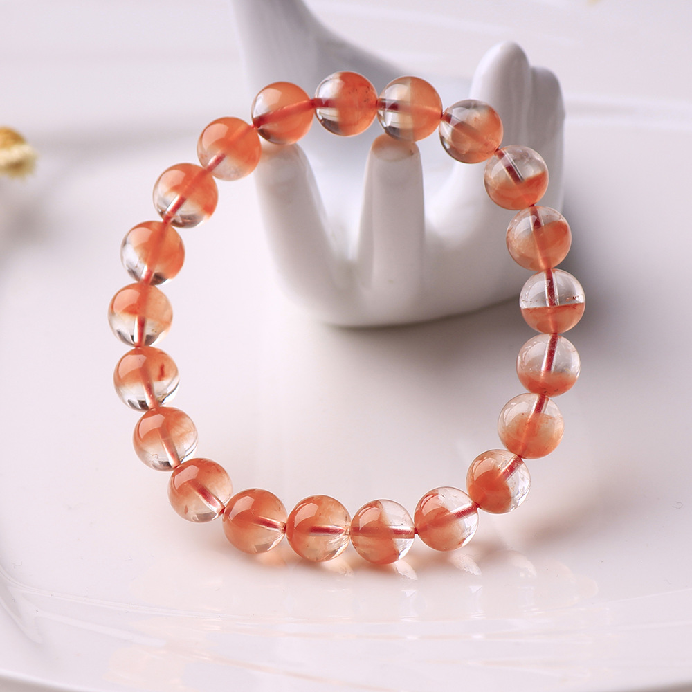 天然红兔毛聚宝盆手链女男 红兔毛发晶单圈手串水晶饰品厂家直销