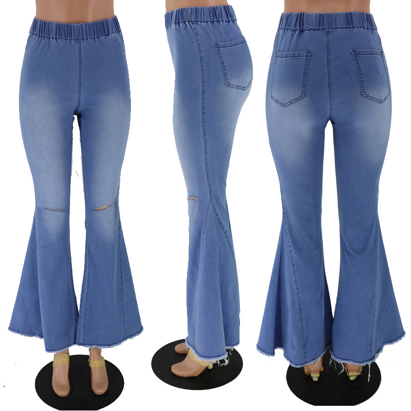 Women's Jeans Foreign Trade Denim Spring Cross-Border High Elasticity Women's High Waist Denim Bell-Bottom Pants Factory Wholesale