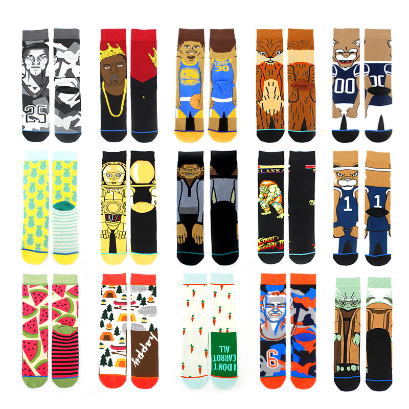 European and American Personalized Tube Socks Trendy Socks Pure Cotton Socks Men's Creative Calf Socks Foreign Trade Wholesale Sports Stockings Adult