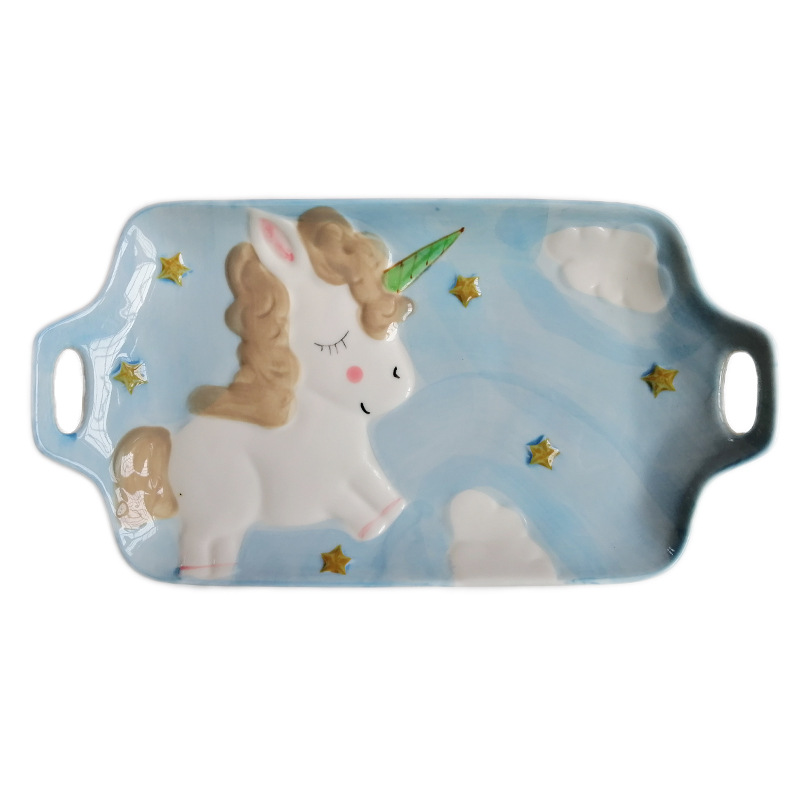 Creative Binaural Rectangular Plate Ins Bunny Household Sushi Plate Bread Plate Breakfast Tray Ceramic Fruit Plate