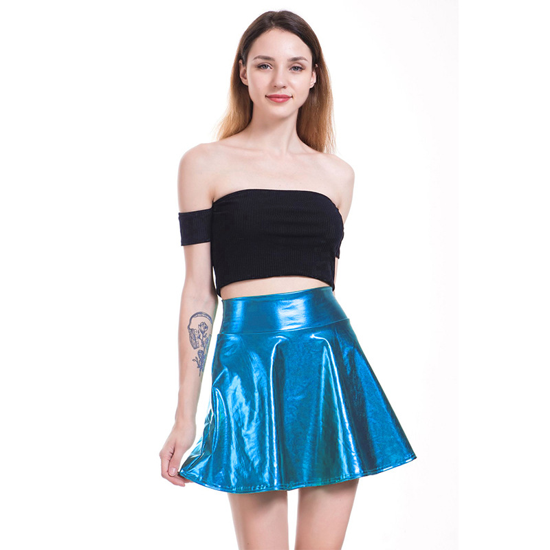 Cross-Border 2020 Popular Bright Leather Umbrella Skirt Stage Wear Colorful Shiny Pleated Women's Skirt A- line Umbrella Skirt