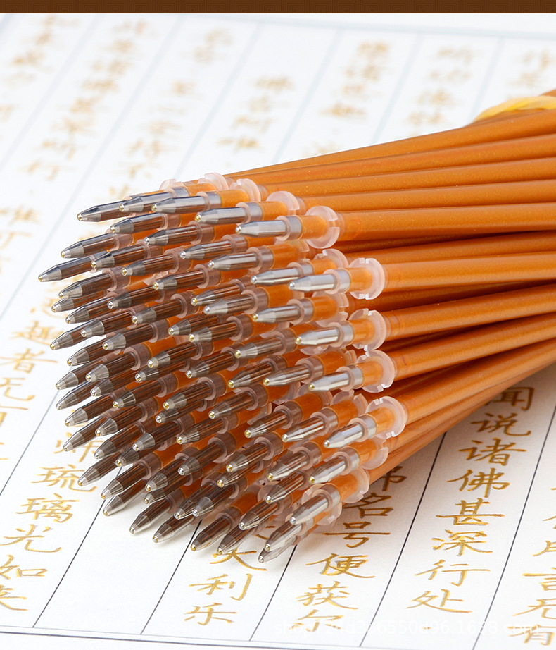 抄经笔100支佛学院专用描金笔檀香型临摹笔经书金笔芯金色笔替芯