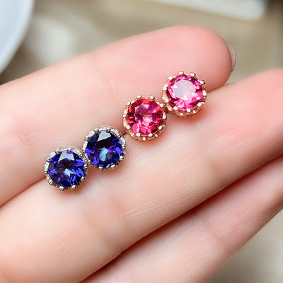 托帕石耳钉_红帕托宝石耳钉 彩宝首饰925银天然托帕