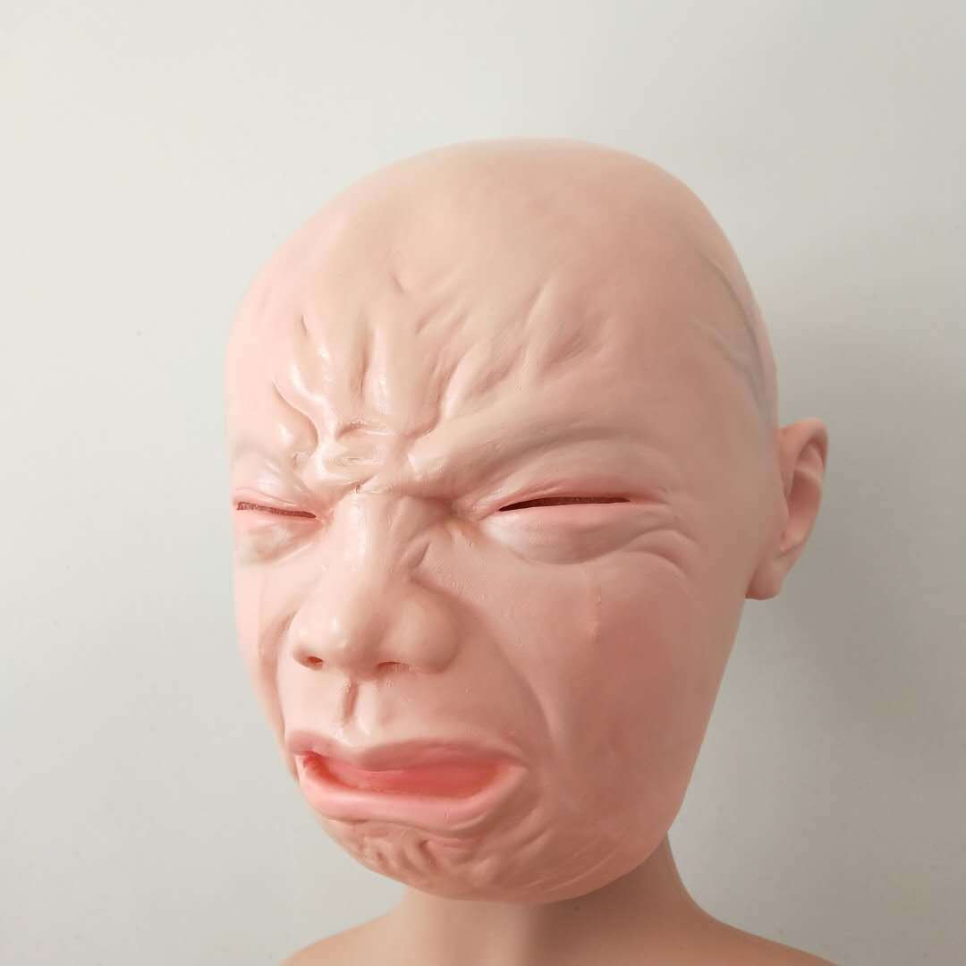 婴儿哭娃面具哭泣宝贝头套化妆服饰道具乳胶哭小孩面具厂家直销