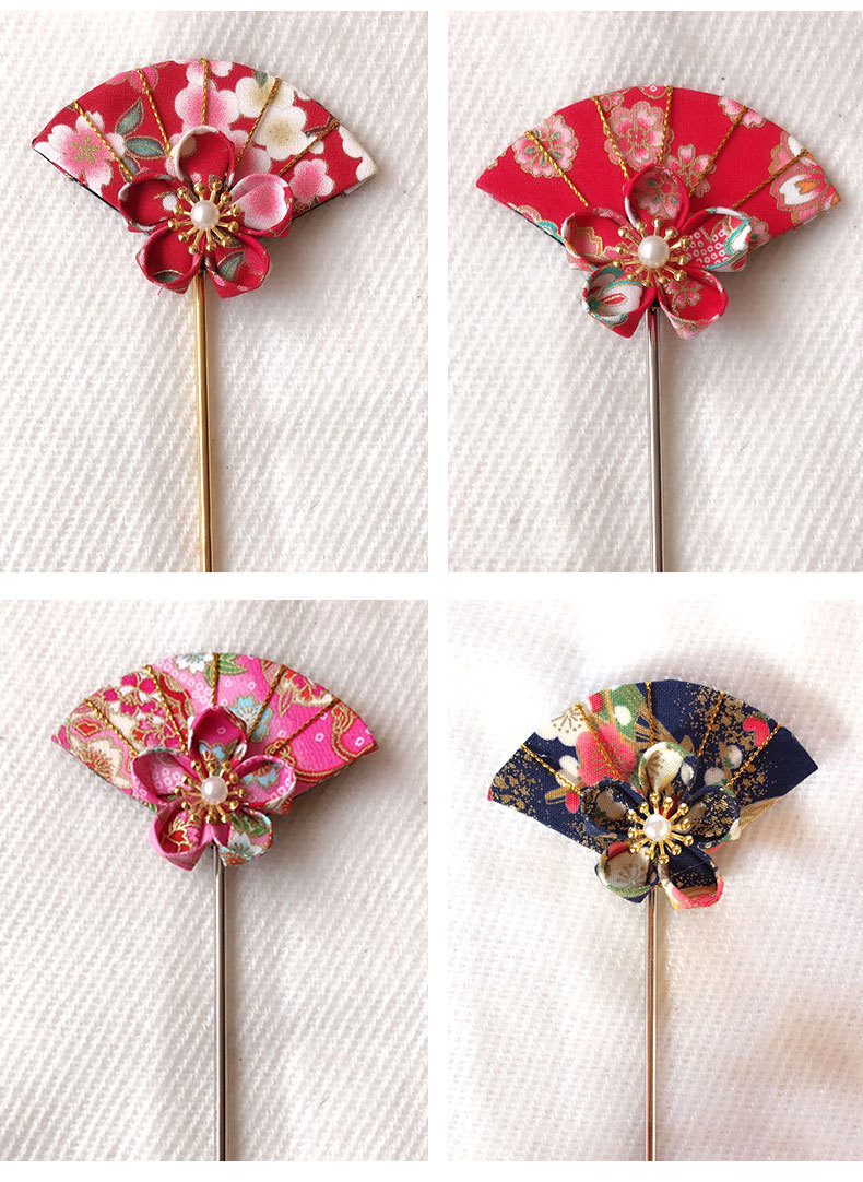批发日式和风手工布艺发簪 扇形花卉头饰 古装和服浴衣配饰