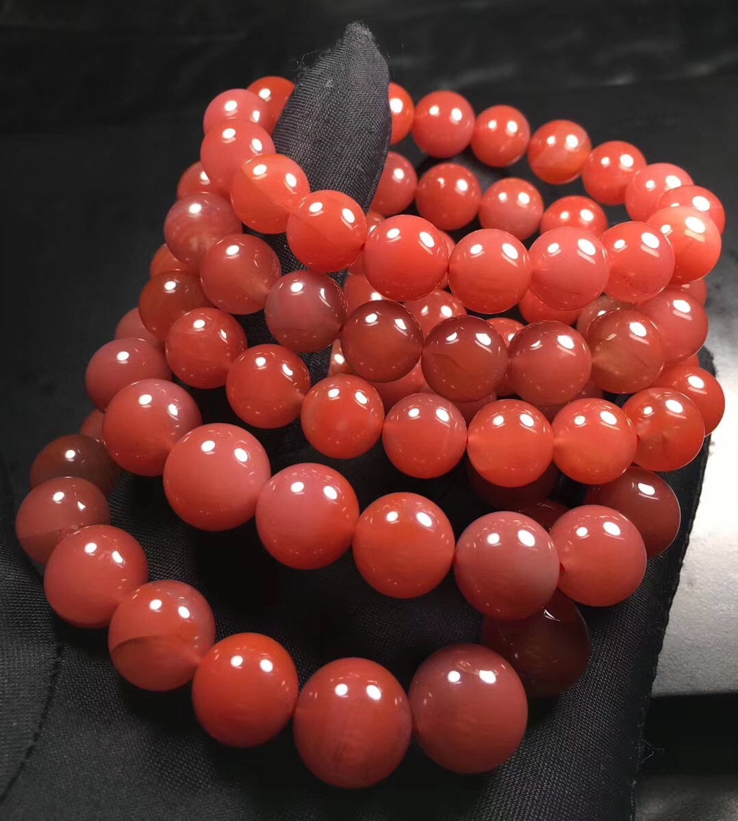 保山南红玛瑙天然保真高冰起荧光单圈手串手链