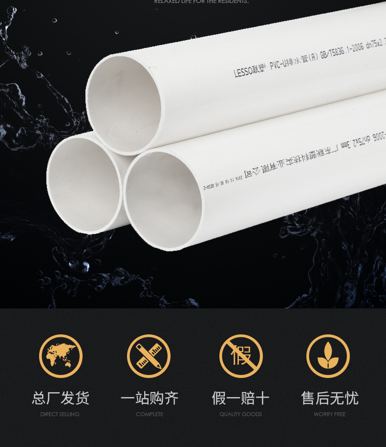 lesso/联塑 pvc排水管a管b管 50 75 110 160下水管排污管
