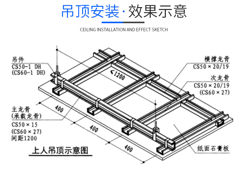 龙鑫宏泰 dc60副龙骨 上人型吊顶轻钢龙骨 石膏板吊顶 集成吊顶