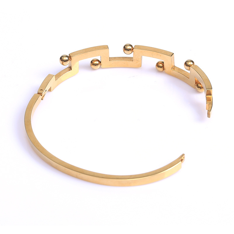 2019新款手镯 女士玫瑰金带小钢珠镶钻石不锈钢饰品 创意开口手环