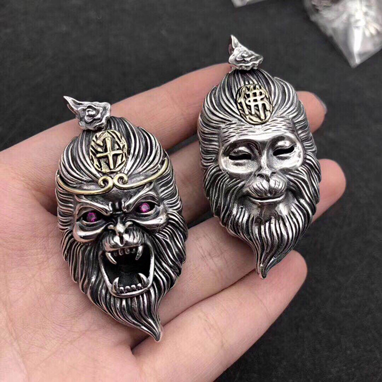 s925纯银饰品 一念之间孙悟空齐天大圣项链吊坠送男朋友网红直播