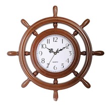 漳州威利钟表 厂家直销  仿木色创意船舵时钟 挂壁个性时尚石英钟