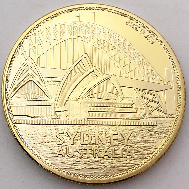 澳大利亚悉尼定制金币 32mm外币镀金币达令港金币幸运硬币纪念币