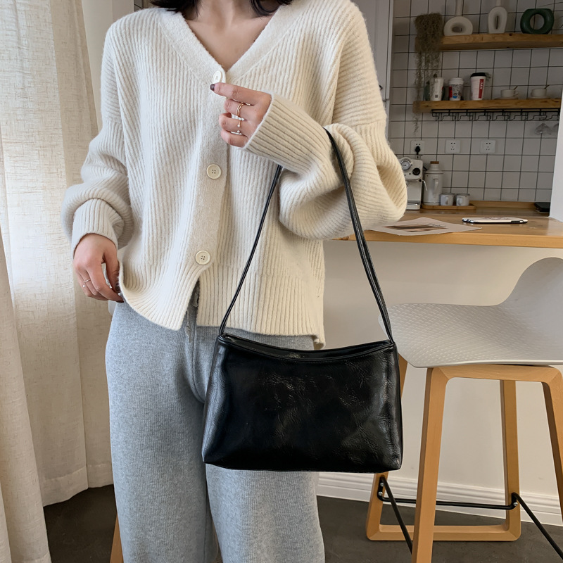 Middle-Ancient Bag Women's 2019 Summer New Women's Bag Commuter Solid Color French Stick Underarm Bag Shoulder Handbag Fashion