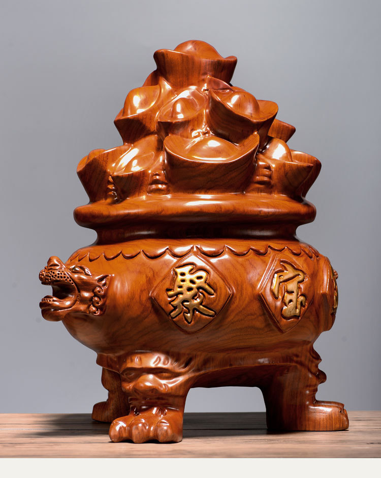 花梨木雕聚宝盆摆件金元宝创意家居办公室店铺开业中式红木工艺品