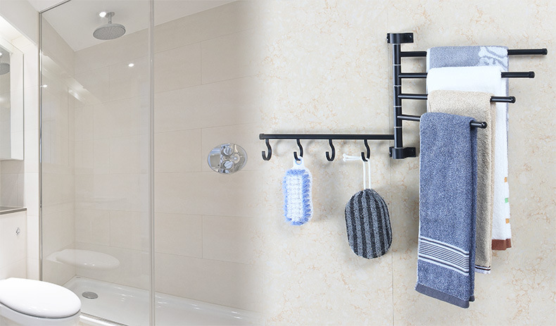 材质毛巾架挂架毛巾杆实免打孔毛巾挂旋转活动冲凉房卫浴浴室