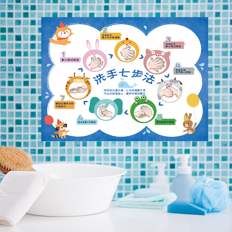 Sk6106 Hand Washing Seven Steps Early Childhood Education Hospital School Household Catering Bathroom Schematic Wall Stickers