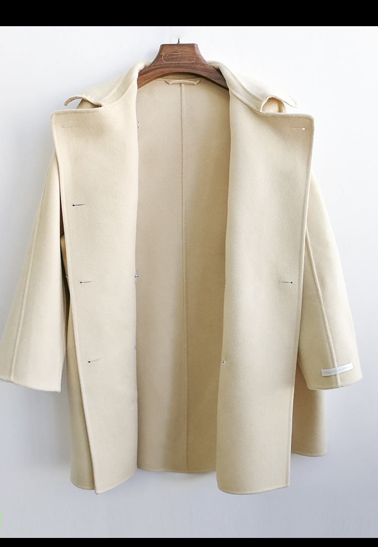 双面羊绒大衣女2019秋冬新款手缝中长款羊毛外套现货批发呢子上衣