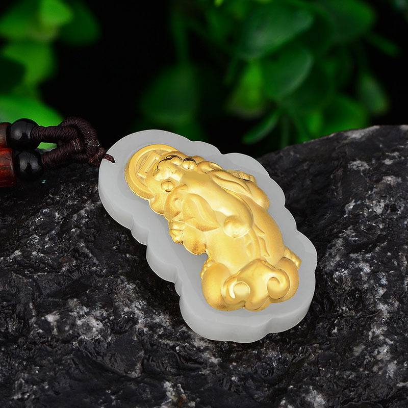 足金镶和田玉 3d和田玉足金 大貔貅男款挂坠 礼品厂家直销-阿里巴巴