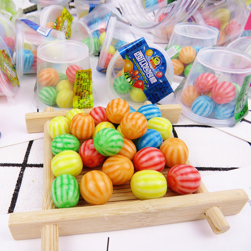 嘉百乐西瓜泡泡糖儿童糖果桶装8克*60瓶 8090后怀旧零食童年回忆