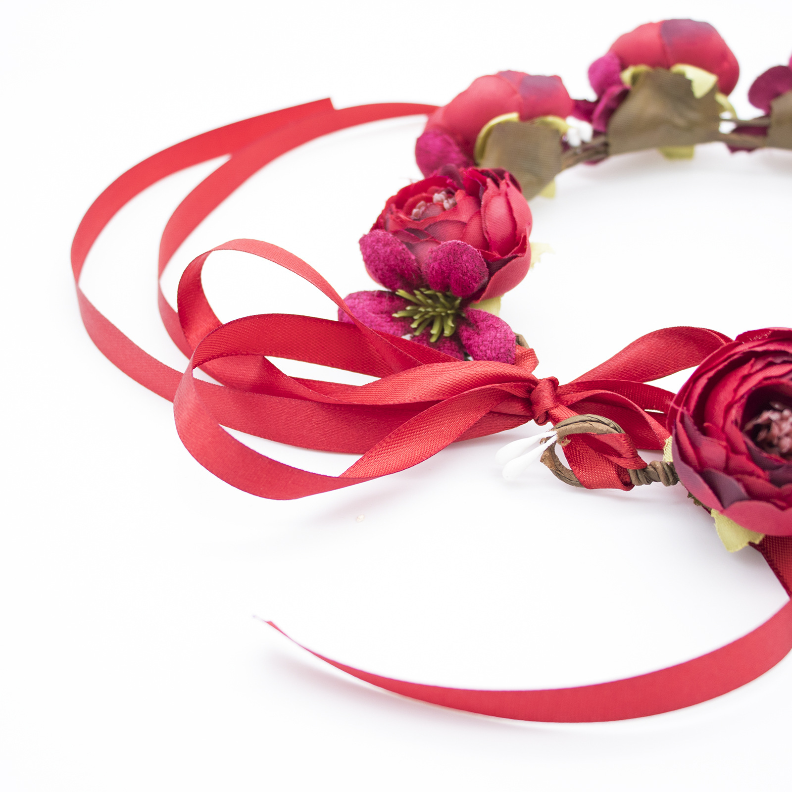 赫拉新款仿真红色玫瑰花花环发箍韩式新娘发带头饰海边沙滩度假